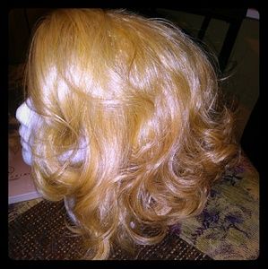 Blonde curly synthetic  lace front wig